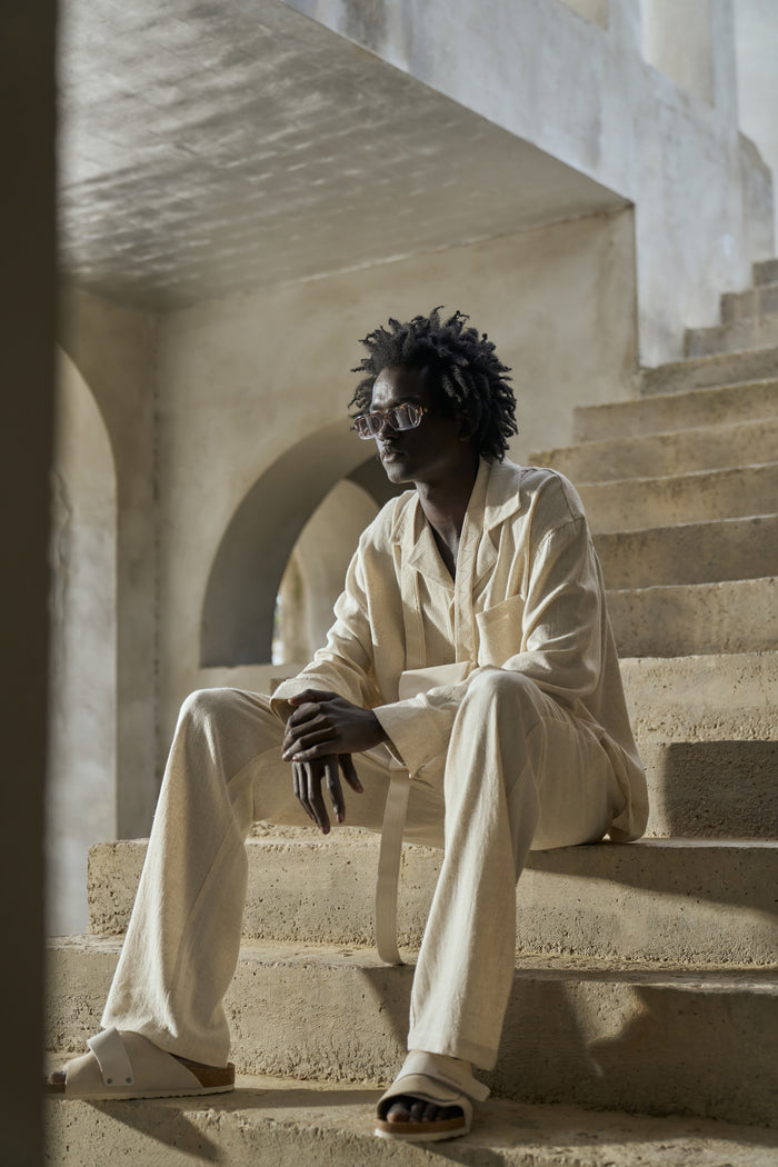 TEXTURED WOVEN TROUSERS - BEIGE