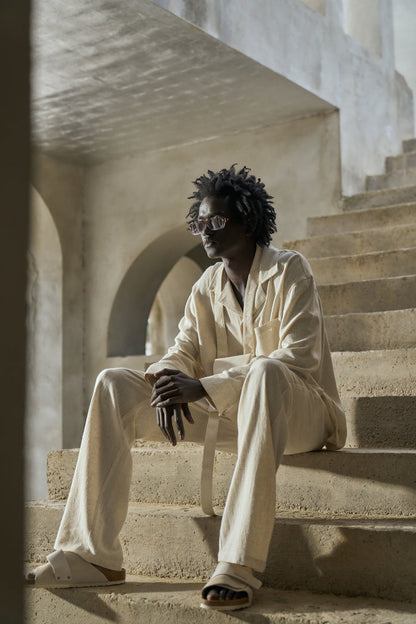TEXTURED WOVEN TROUSERS - BEIGE