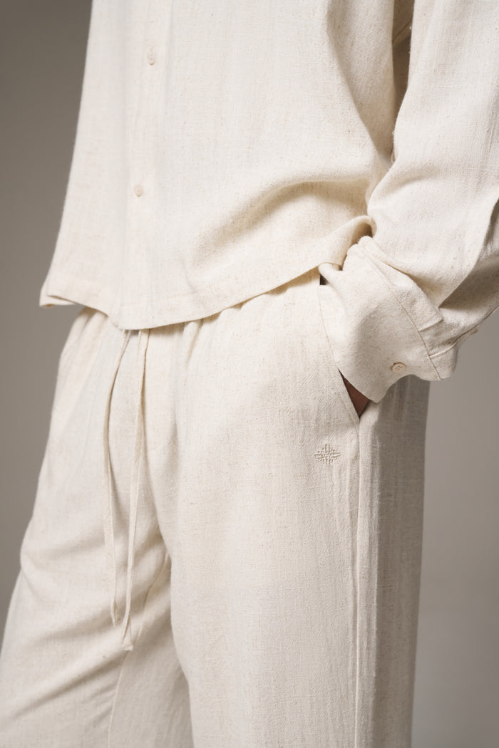 TEXTURED WOVEN TROUSERS - BEIGE