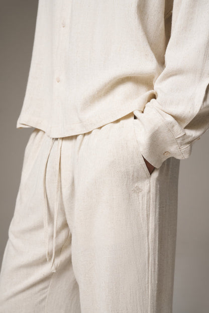TEXTURED WOVEN TROUSERS - BEIGE