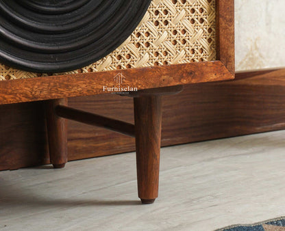 The Regal Solid Wood Rattan Bedside Table Two Drawer Furniselan Brown Finish