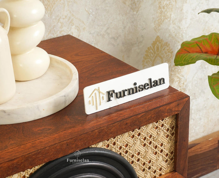 The Regal Solid Wood Rattan Bedside Table Two Drawer Furniselan Brown Finish
