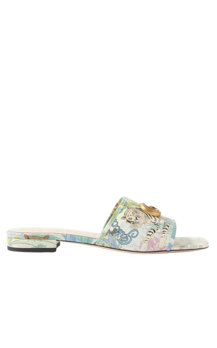 Gucci Tiger - print Leather Slides - Runway Catalog