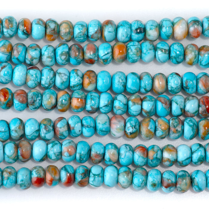 This is a Dakota Stones 4x6mm Turquoise Spiny Oyster Gemstone strand with rondelle beads in 15-16 inch strand.