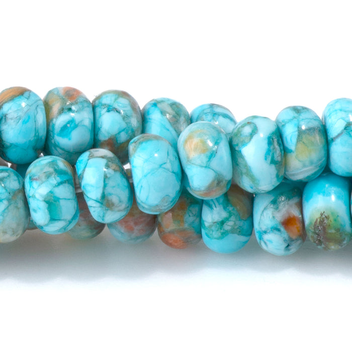 This is a Dakota Stones 4x6mm Turquoise Spiny Oyster Gemstone strand with rondelle beads in 15-16 inch strand.