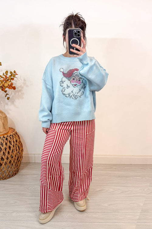 santa stitch light blue Christmas sweater full