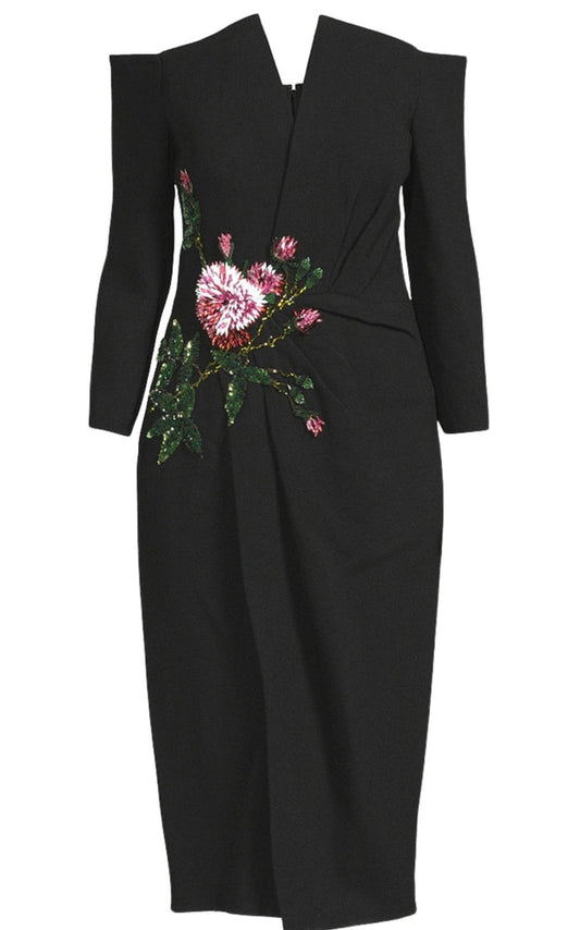 Oscar de la Renta V - neck Crystal Cocktail Dress - Runway Catalog