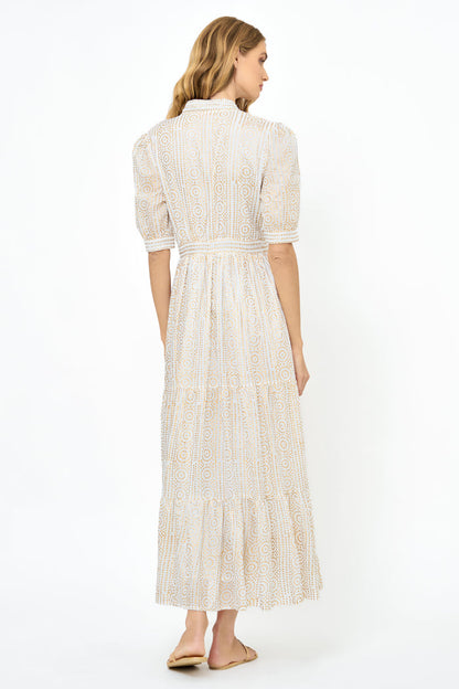 V-Neck Cuffed Maxi- Helene Cream Gold