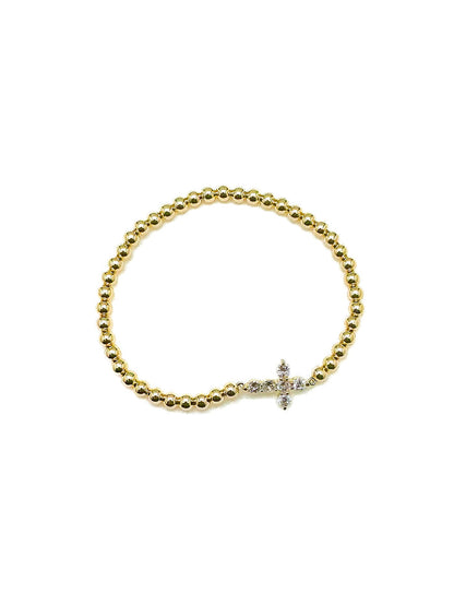 Gold Beaded Cross Bracelet