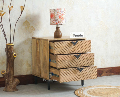 Victoria Wooden Three Drawer Bedside Table Nightstand Furniselan Natural Finish