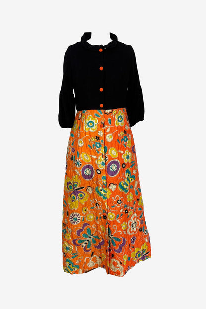 Vintage Night Coat with an Orange Floral Padded Skirt