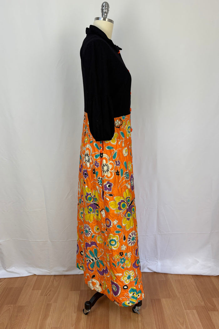Vintage Night Coat with an Orange Floral Padded Skirt