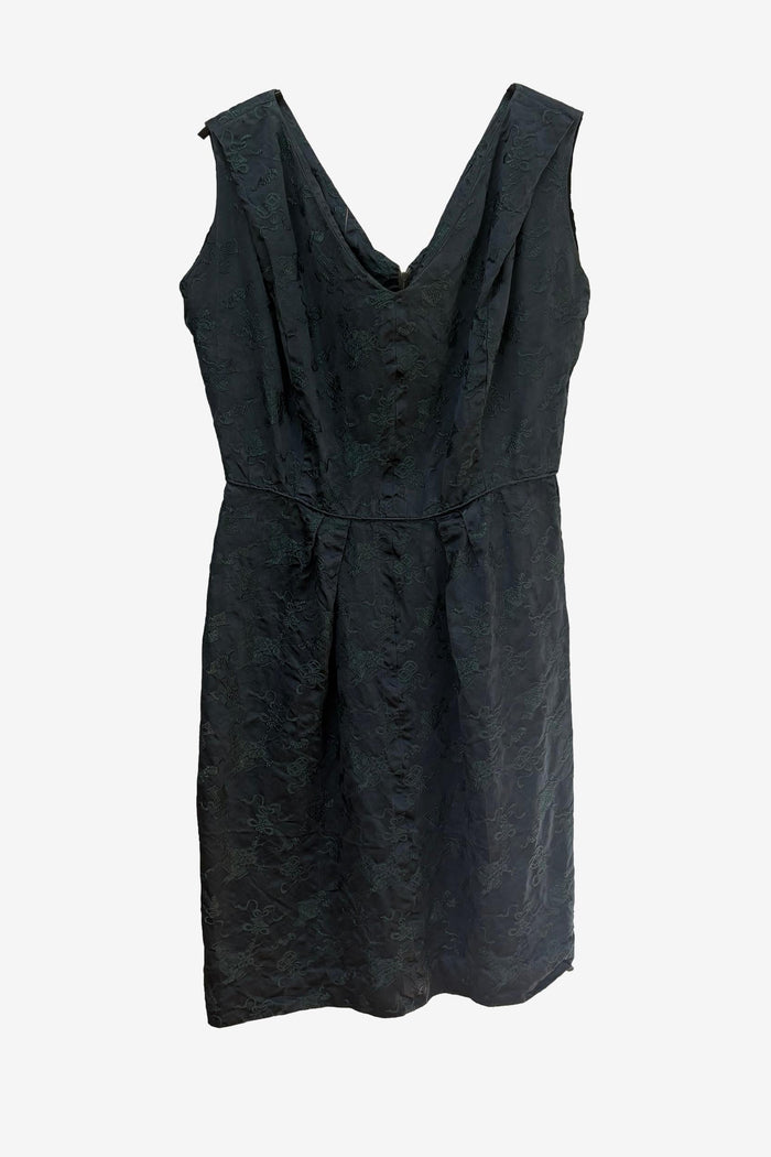 Vintage Steel Blue silk brocade cocktail dress