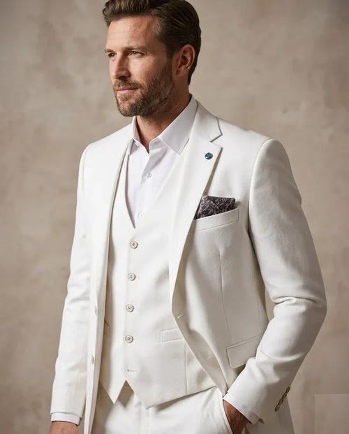 White Classic Plain 3 Piece Men's Suit