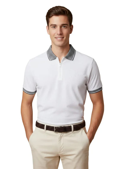White Classic Polo T-Shirt With Contast Collar-Makrom