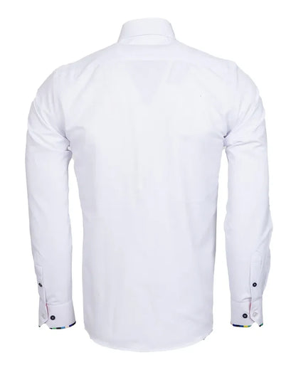 White Fashion Shirt with Multicolour Collar Tip Design-Makrom