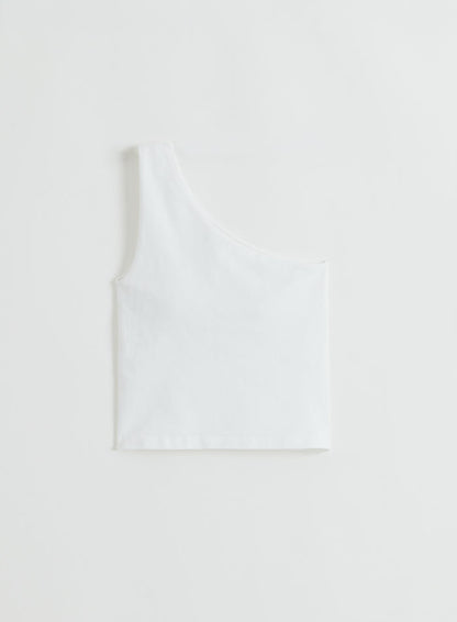 Valkoinen aim'n Shape Seamless One Shoulder Bralette flatlay-kuvassa.