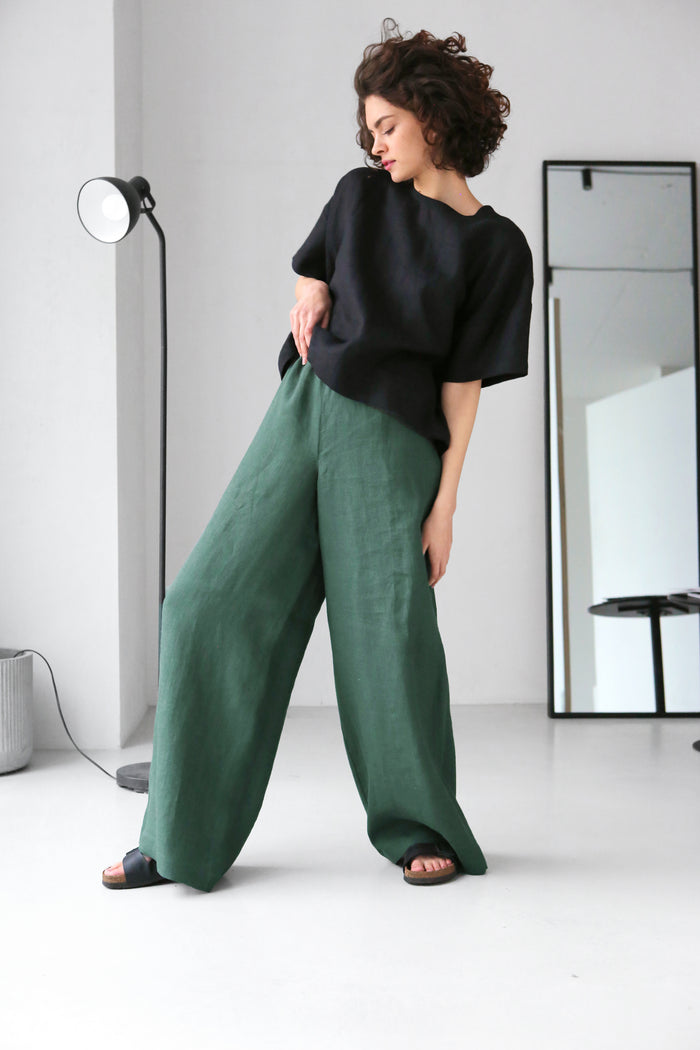 Wide-Leg Linen Pants ACAI in Green