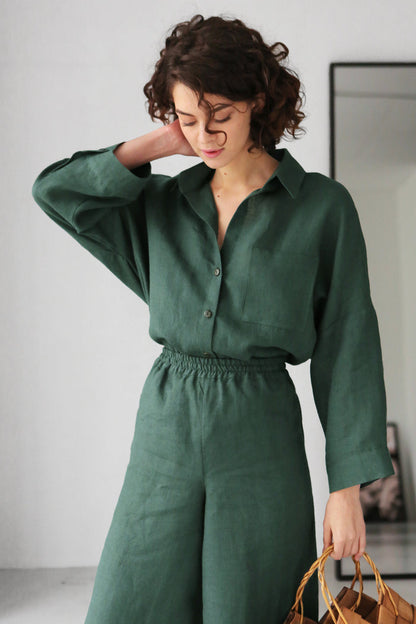 Wide-Leg Linen Pants ACAI in Green