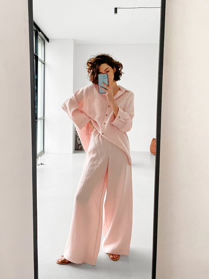 Wide-Leg Linen Pants ACAI in Light pink