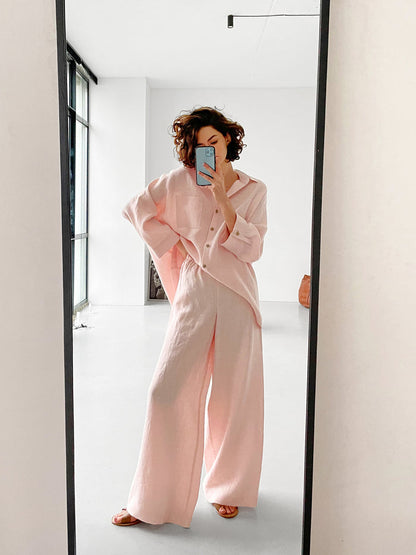 Wide-Leg Linen Pants ACAI in Light pink