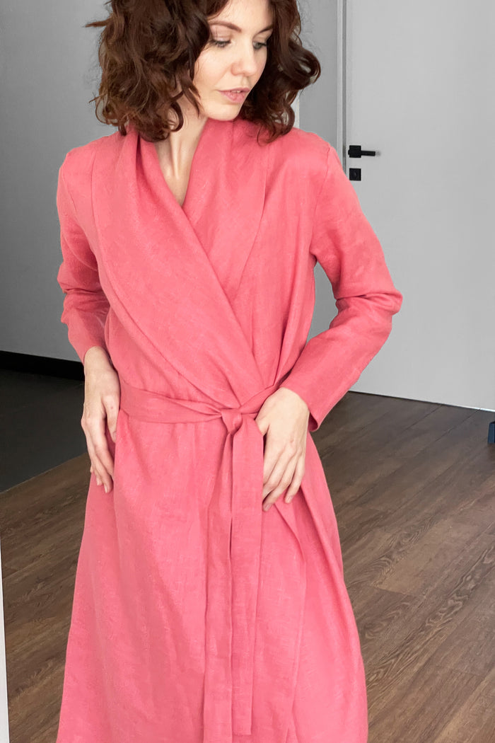Women’s Linen Bathrobe Calla in Peach