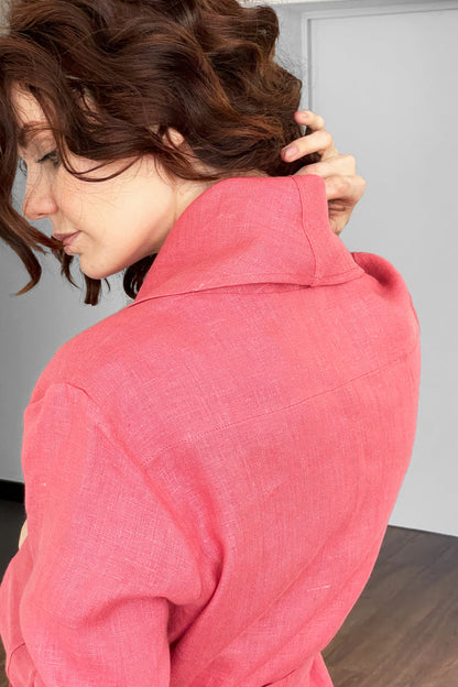 Women’s Linen Bathrobe Calla in Peach