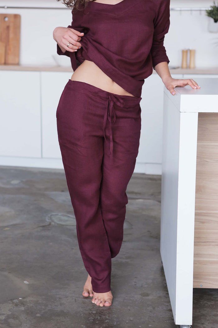 Women’s Linen Pants ANISE in Burgundy