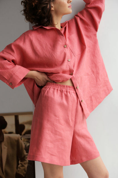 Women’s Linen Shorts BELLA in Peach