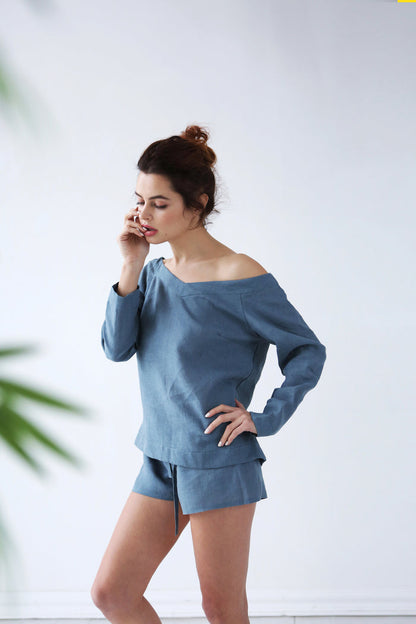 Women’s Linen Shorts LIANA in Blue grey