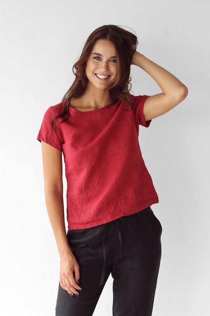Women's Linen T-Shirt IRIS in Red