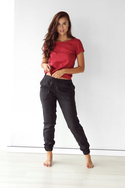 Women's Linen T-Shirt IRIS in Red