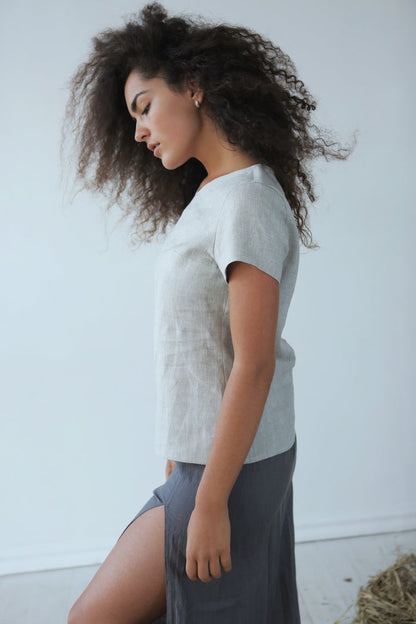 Women's Linen T-Shirt NERINE in Beige