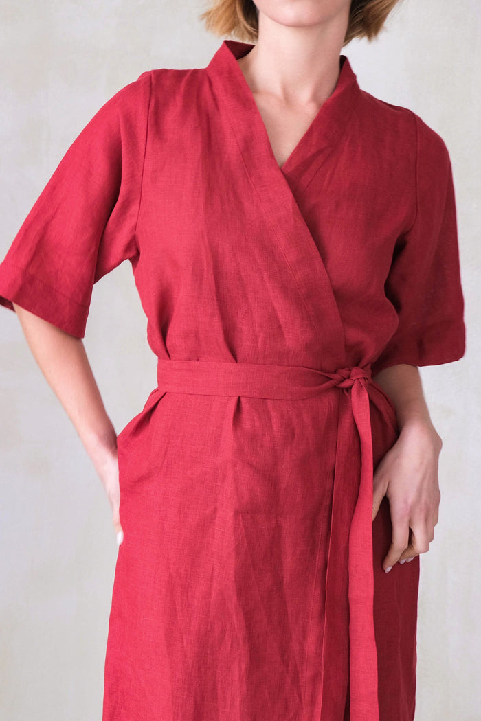 Women’s Long Linen Kimono UME in Red