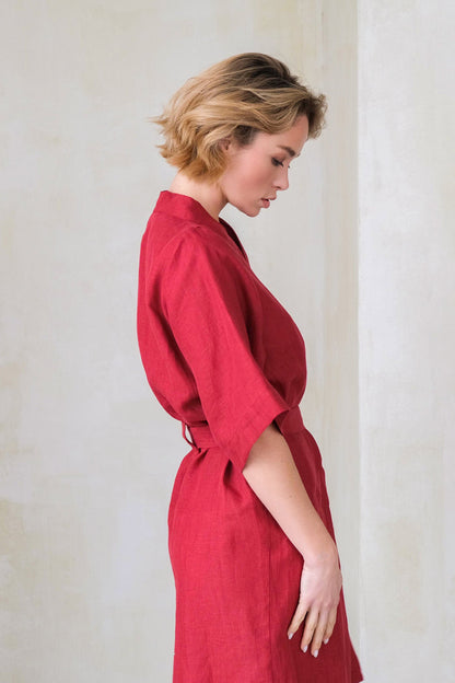 Women’s Long Linen Kimono UME in Red