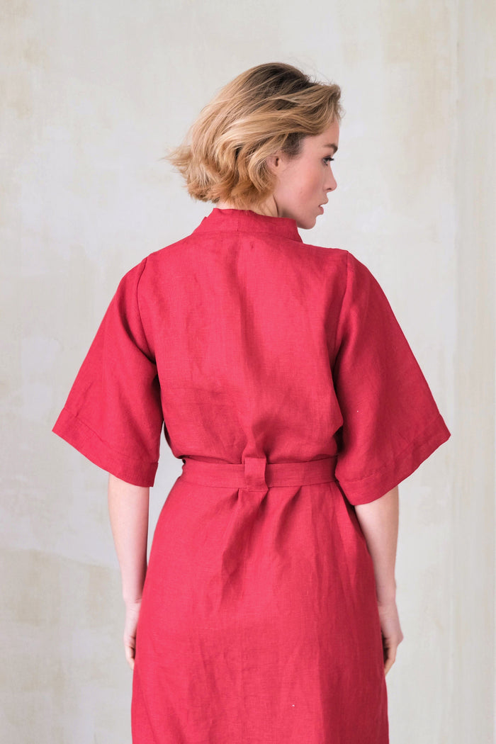 Women’s Long Linen Kimono UME in Red