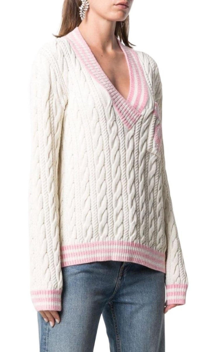 Balmain Wool - Blend Cable Knit Sweater With Patch - Runway Catalog
