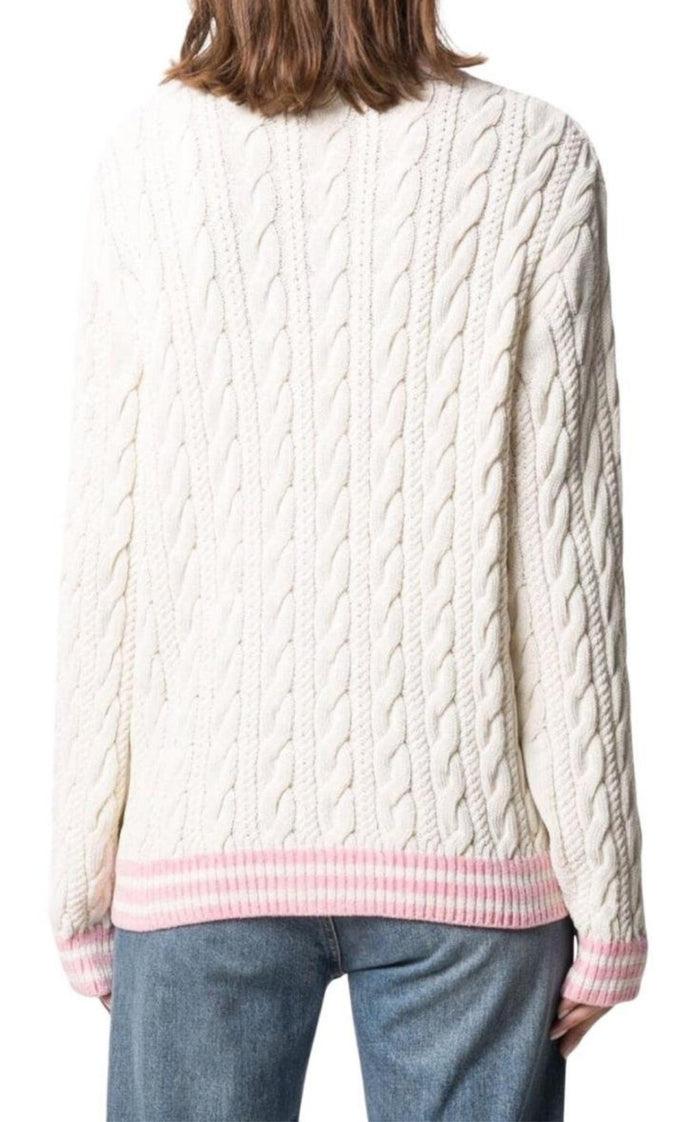 Balmain Wool - Blend Cable Knit Sweater With Patch - Runway Catalog
