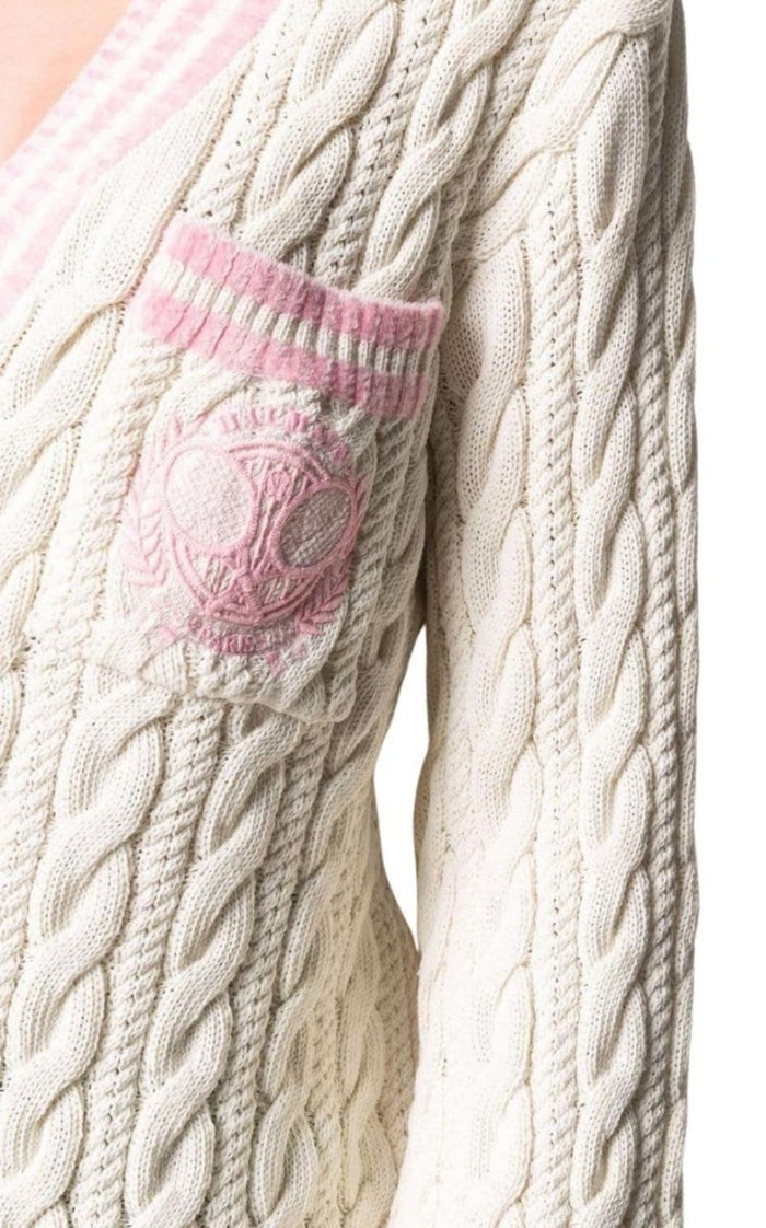 Balmain Wool - Blend Cable Knit Sweater With Patch - Runway Catalog