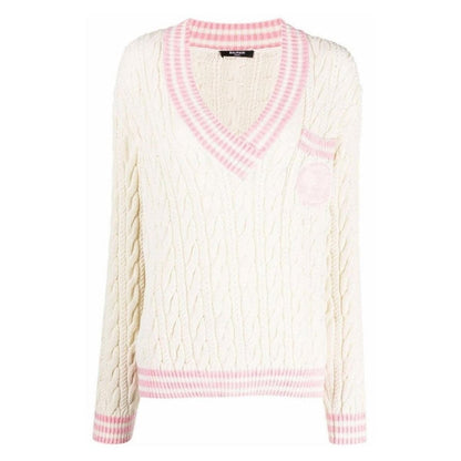 Balmain Wool - Blend Cable Knit Sweater With Patch - Runway Catalog