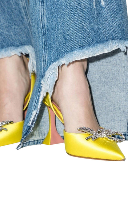 Amina Muaddi Yellow Rosie Sling Heels - Runway Catalog